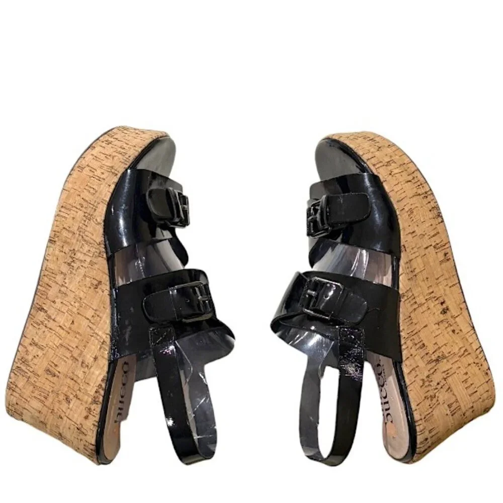 Bucco Capensis Black Platform Open Toe Sandals Size 10